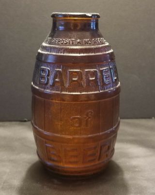 Barrel Of Beer Wide Mouth Brown Glass Bottle 5 " Tall Vintage