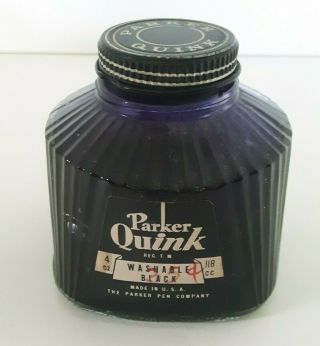 Vintage Parker Quink Washable Black Ink Bottle 4 Oz.  Bottle 1/2 Full 1940 