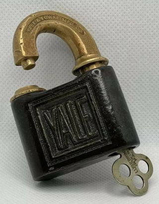 Yale & Towne Push Key " Padlock,  Vintage Antique Lock W/ Key