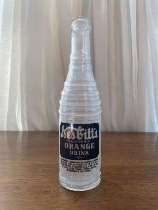 Vintage 1938 Nesbitts California Orange Drink Clear Soda Bottle Duraglas