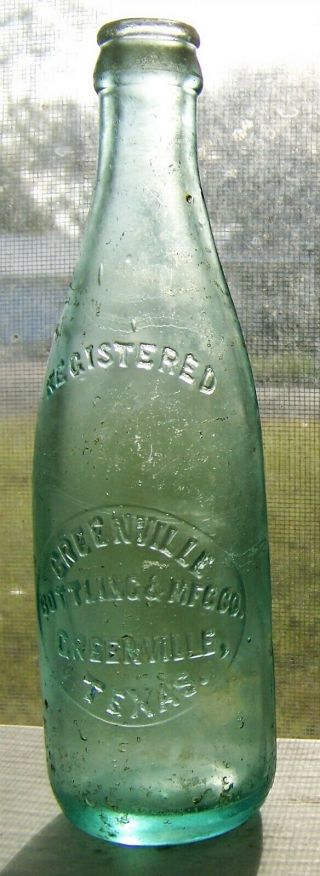 Greenville Texas Tx Embossed Hand Blown Slug Plate Crown Top Soda Bottle