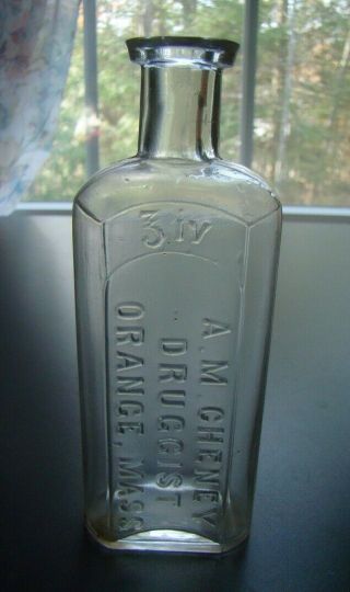 Antique A.  M.  Cheney Druggist - Orange,  Mass.  - Massachusetts Medicine Bottle