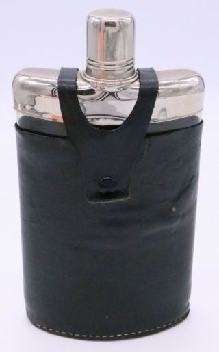 Vintage Pocket Flask Real Hide Black Leather Cover Over Plastic Flask