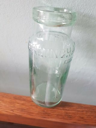 Victorian Antique Vintage Aqua Glass Bottle Jar Fruit Pickle Birmingham Garton 