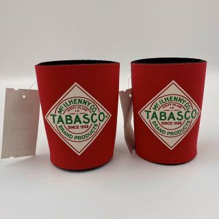 Tabasco Can Coozie Set Red With Logo On Both Sides Solid Bottom With Tags