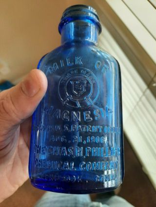 Vintage Phillips Milk Of Magnesia 5” Cobalt Blue Bottle - Collectible