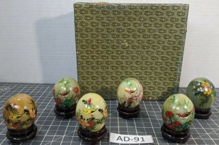 (set Of 6) Chinese Hand Painted Jade Eggs (2 " Tall) Ad - 91