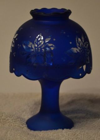 Vintage Blue Flashed Cut Glass Fairy Lamp 2 Piece Votive Tea Light Candle Holder