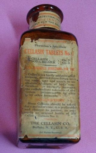5 " Cellasun Medicine Bottle Amber Glass Vintage Medicine Pharmacy Cork 1/2 Full