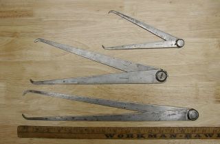 3 Vintage Outside Calipers Including 12 - 3/8 " Brown & Sharpe,  & Unb.  16 " & 7 - 3/8 "