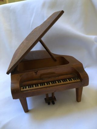 Vintage Wooden Piano Music Box Winds Up & Playsits About 6 “ Across & 7” Tall