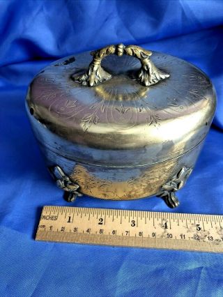 Vintage Footed Brass Box With Hinged Lid Trinket Silver Inside.  Mark M&co