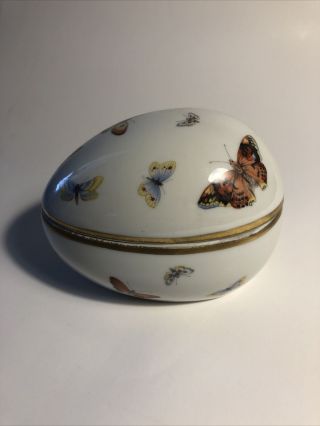 Gorgeous Limoges Egg Shaped Trinket Box With Butterflies Made In France