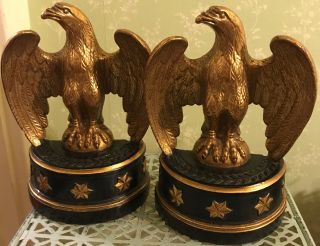 Pair Antique American Eagle Bookends; Made In Italy; Borghese; 1950’s - 1960’s