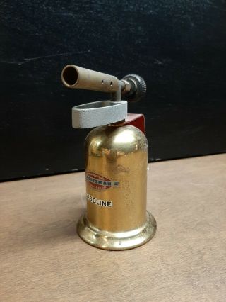 Antique Old Craftsman Small Brass Gasoline Blow Torch Vintage Solder W/ Label