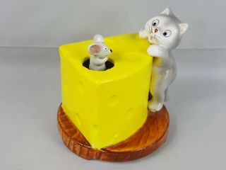 Vintage Otagiri Cat & Mouse Motion Spin Music Box I Will Wait For You Japan 1979