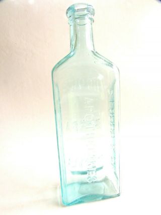 Antique HOOD ' S SARSAPARILLA APOTHECARIES Glass Bottle.  Lowell,  Mass.  Aqua,  9 