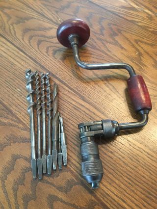 Old Vintage Antique Tools Bit Brace 7 Auger Bits Hand Drills Woodworking