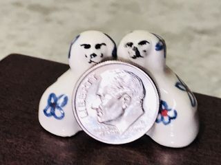 Vintage Dollhouse Miniature Staffordshire Porcelain Dogs Hand Painted Spaniels