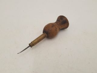 Vintage 1 " Leather Awl W Brass & Wood Handle 30733