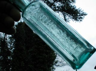 Antique/vintage Antho Sauce Newcastle On Tyne 8 Inch Aqua Glass Bottle