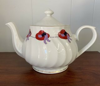 Vintage Darice Red Hat Society White Ceramic Teapot