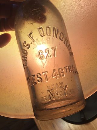 Old Ny Blob Top Soda Bottle Thomas Donahue 627 W 46th St Registered Advertising