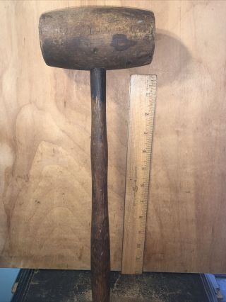 Vintage Wood Mallet,  Gavel Or Hammer 15” Long Rustic Primitive Tool.