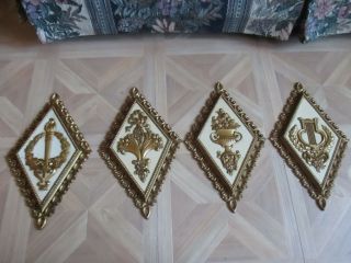 Vintage 1971 Home Interiors Gold Diamond Shaped Wall Plaques 7224 7225 7226 7227