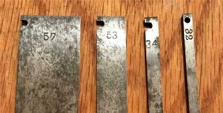 4 Antique Woodworking Combination Plane Blades 57,  53,  34 & 32 2