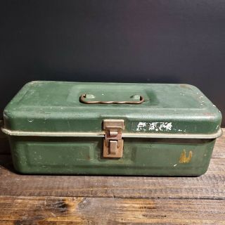 Vintage Green Metal Tool Box With Handle 11 " X 4.  5 " Unbranded
