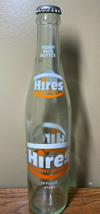 Hires Root Beer 16 Fl.  Oz.  473 Ml.  Clear Glass Soda Bottle With Cap 11 " Tall