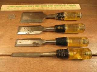 Vintage Set Of 4 Buck Bros.  Woodworking Bevel Edge Chisels 1/2 - 1 - 1 - 1/4 " - 2 "