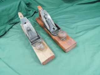 2 Vintage Stanley Wood Bottom Plane Liberty Bell W/ Eagle Stamp Antique Tool