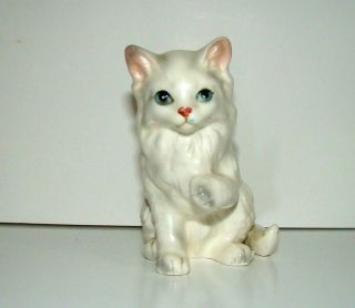 Vintage Lefton White Persian Cat Figurine Hand Painted Ceramic Japan Sticker