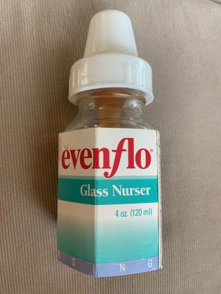 Vintage Evenflo 4oz Glass Nurser Nos Baby Bottle With White Lid