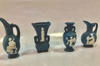 Set Of 4 Vintage Miniature Japanese Vases Blue - Jasperware - Wedgwood Style