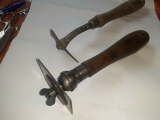 Vintage The L.  S.  Starrett Wood Handle Pivot Adjustable Scraper & Triangle Tools