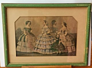 Vintage Southern Belle Ladies And Child Framed Lithograph