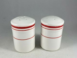 Vintage Primitive White And Red Striped Farmhouse Style Salt And Pepper Shakers
