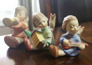 Vintage W.  Goebel Hummel West Germany Angels With Accordion,  Horn,  And Lute 3 "
