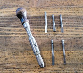 Antique Tools Brass Ratcheting Hand Drill Bit Brace Rare Yankee Spiral Tool ☆us