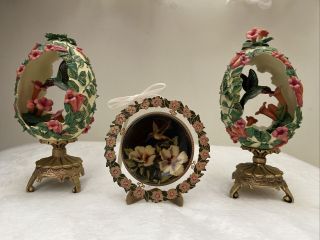 2 Franklin House Of Faberge Hummingbird Egg Figurines Jewels In The Garden