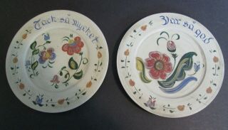 Set Of 2 Berggren Swedish Folk Art Wooden Plates,  10 " Rosemaling