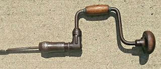 Vintage Antique Ratcheting Millers Falls Hand Crank Brace Bit Drill Wood Handle