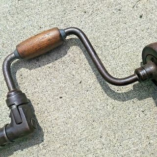 Vintage Antique Ratcheting Millers Falls Hand Crank Brace Bit Drill Wood Handle 3
