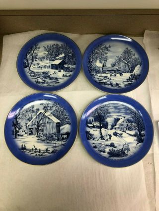 Vintage Set Of 4 Currier & Ives Home In The Wilderness Plates