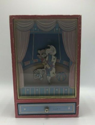 Vintage Otagiri Dancing Horse & Bear On A Horse Music Box Made In Japan