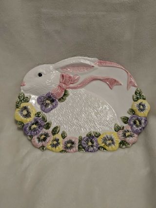 Fitz And Floyd Pansy Garden Rabbit Canape Plate Omnibus