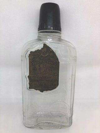 Vintage Embossed Liquor Bottle Old Mr.  Boston Brass Label W/lid